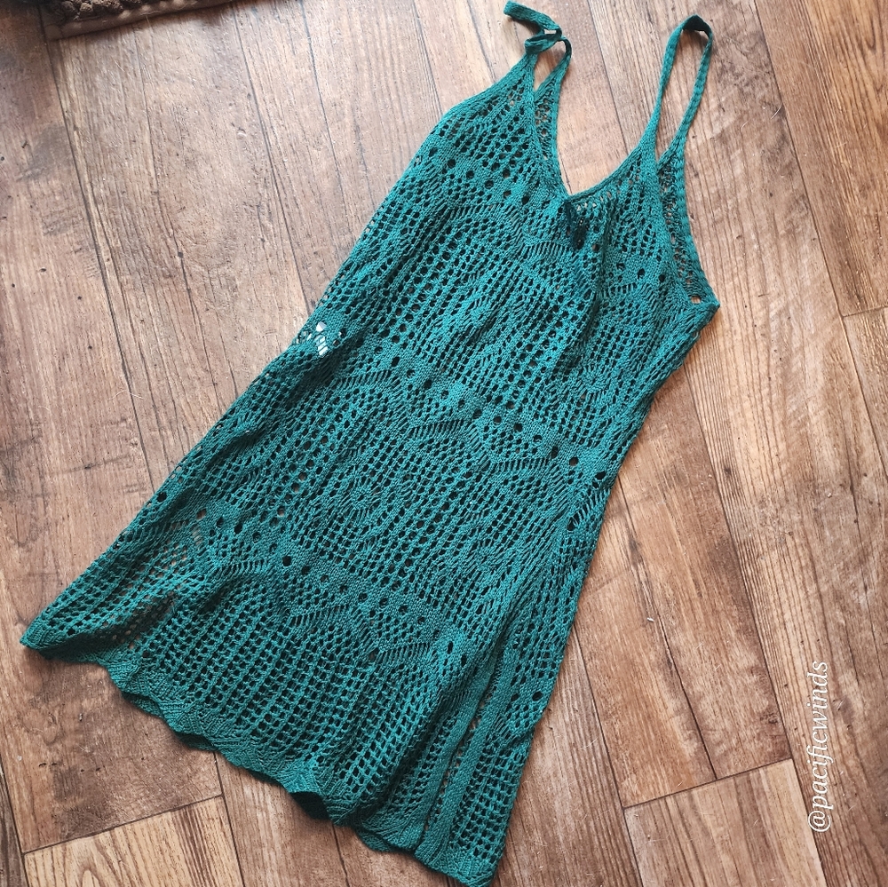 Green Lace Knit Swim Cover-Up with Halter Neck